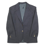 Womens Navy Plain Wool Tailored Jacket M Button Closure Classic Formal