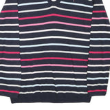 TOMMY HILFIGER Womens Navy Blue & Pink Patterned Jumper V-Neck M Cotton Blend