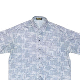 Mens Blue Grey Casual Shirt 2XL Polyester Blend Short Sleeve Button Down