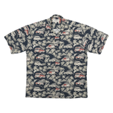 CAMPIA Mens Navy Blue Red Vintage Car Print Shirt M Lightweight Holiday Beach
