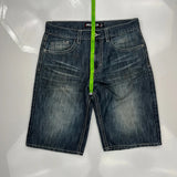 Avirex Wide Leg Graphic Denim Shorts - 34W 13L Dark Wash Cotton