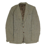 Mens Beige & Brown Houndstooth Classic Jacket L Cotton Button Closure