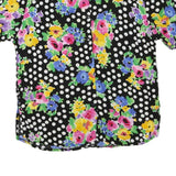 RASPBERRY Womens Black & White Polka Dot Floral Printed Shirt Short Sleeve