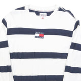 TOMMY JEANS Mens White & Navy Stripe Plain Cotton Blend Crew Neck Basic Knit