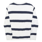 TOMMY JEANS Mens White & Navy Stripe Plain Cotton Blend Crew Neck Basic Knit