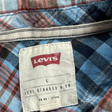 Levis Checked Short Sleeve Shirt - Large Blue Cotton