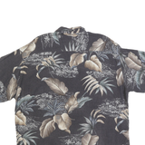 PIERRE CARDIN Mens Black & Taupe Hawaiian Shirt XL Rayon Tropical Print Casual