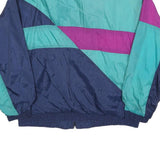 Mens Blue & Purple Colourblock Retro Zip Polyester Blend Jacket L Woven Casual