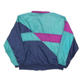 Mens Blue & Purple Colourblock Retro Zip Polyester Blend Jacket L Woven Casual