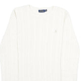 POLO RALPH LAUREN Womens White Patterned Cotton Jumper Crew Neck Cable Knit L
