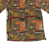 CHRIS B Womens Green Printed Top Short Sleeve V-Neck S Button Fastening