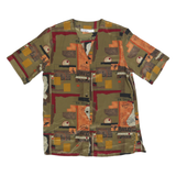 CHRIS B Womens Green Printed Top Short Sleeve V-Neck S Button Fastening