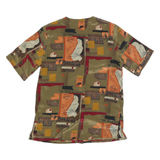 CHRIS B Womens Green Printed Top Short Sleeve V-Neck S Button Fastening