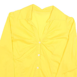 Womens Yellow Plain Shirt Long Sleeve Collared M Button Up Ruched Front