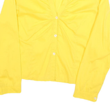 Womens Yellow Plain Shirt Long Sleeve Collared M Button Up Ruched Front