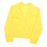 Womens Yellow Plain Shirt Long Sleeve Collared M Button Up Ruched Front