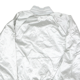 AUGUST Mens White Satin Nylon Bomber Jacket M Button Closure Sportswear