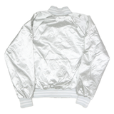 AUGUST Mens White Satin Nylon Bomber Jacket M Button Closure Sportswear