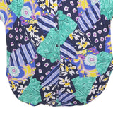 Womens Blue Green Yellow Patchwork Printed Button Short Sleeve Shirt L Relaxed