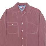 TOMMY HILFIGER Mens Red & White Striped Cotton Shirt M Casual Button Down
