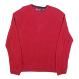 CHAPS Mens Red Plain Crew Neck Basic Knit Jumper L Cotton Blend Casual Comfort