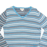 DIESEL Womens Blue Striped Plain V-Neck Basic Knit S Lightweight Jumper