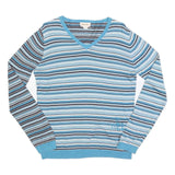 DIESEL Womens Blue Striped Plain V-Neck Basic Knit S Lightweight Jumper