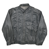 Mens Black Leather Biker Jacket 2XL Zip Closure Stand-Up Collar Plain Stylish