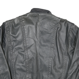 Mens Black Leather Biker Jacket 2XL Zip Closure Stand-Up Collar Plain Stylish