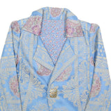 Womens Blue Floral Pattern Button Jacket S Woven Classic Fit
