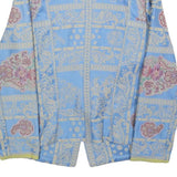 Womens Blue Floral Pattern Button Jacket S Woven Classic Fit