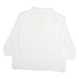 TANJAY Womens White Button Shirt 3/4 Sleeve Collared Top M Polyester