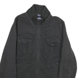 TOMMY HILFIGER Mens Black Cotton Zip Jacket S Ribbed Collar Casual Outerwear