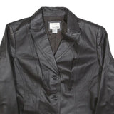 EAST5TH Womens Black Leather Button Jacket L Plain Stylish Classic