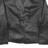 EAST5TH Womens Black Leather Button Jacket L Plain Stylish Classic
