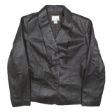 EAST5TH Womens Black Leather Button Jacket L Plain Stylish Classic
