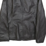 EAST5TH Womens Black Leather Button Jacket L Plain Stylish Classic