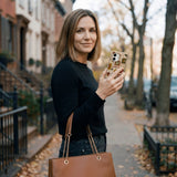 Seashell Autumn Patch iPhone 17 Pro Case - Lifestyle photo showing phone case in use
