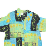 Womens Blue Green Black Rayon Printed Short Sleeve Collared Button Shirt UK 24