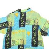 Womens Blue Green Black Rayon Printed Short Sleeve Collared Button Shirt UK 24