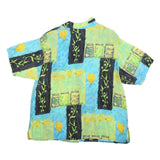 Womens Blue Green Black Rayon Printed Short Sleeve Collared Button Shirt UK 24