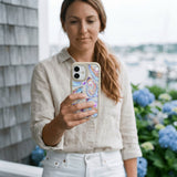 Clear Twilight Pearl iPhone 17 Case With London Fog Ridge (MagSafe included) - Lifestyle photo showing phone case in use