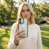 Clear Martini Moment iPhone 17 Case With Forest Floor Ridge (MagSafe included) - Lifestyle photo showing phone case in use