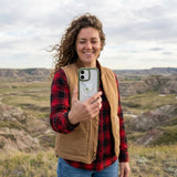 Clear Martini Moment iPhone 17 Case With Forest Floor Ridge (MagSafe included) - Lifestyle photo showing phone case in use