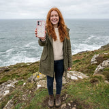 Clear Purrfection iPhone 17 Pro Case With Petal Pink Ridge (MagSafe included) - Lifestyle photo showing phone case in use