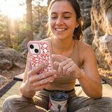 Clear Funky Fleurs iPhone 17 Case With Petal Pink Ridge (MagSafe included) - Lifestyle photo showing phone case in use