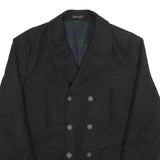 LAUREN RALPH LAUREN Mens Black Wool Blend Pea Jacket L Woven Button