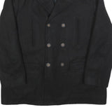 LAUREN RALPH LAUREN Mens Black Wool Blend Pea Jacket L Woven Button