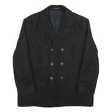 LAUREN RALPH LAUREN Mens Black Wool Blend Pea Jacket L Woven Button