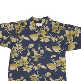 BILL BLASS Mens Navy & Yellow Floral Pattern Shirt L Polyester Blend Casual